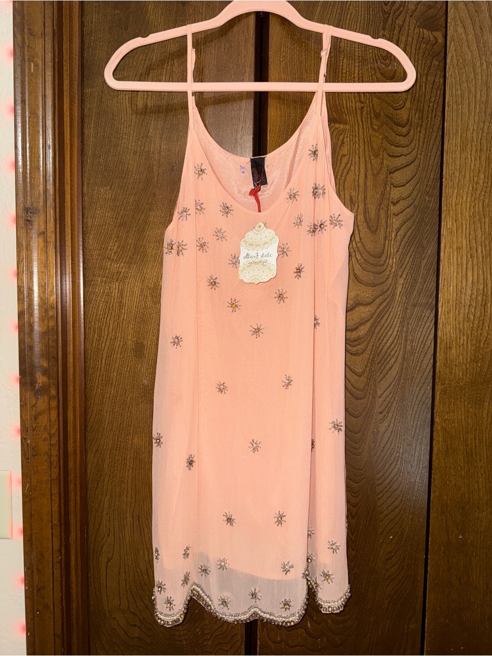 Altar'd State Peach Pink Embellished Mini Slip Dress